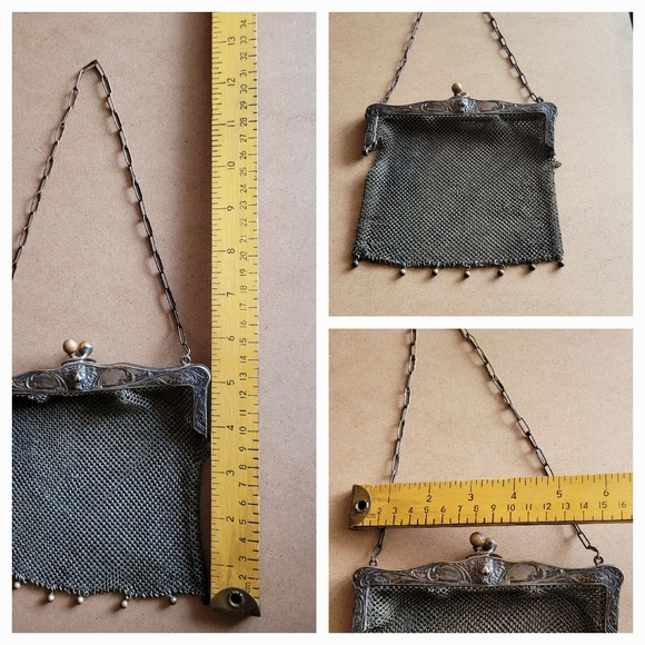 1906 mesh purse GERMAN SILVER lion repousse CHAINMAIL - Picture 2 of 5